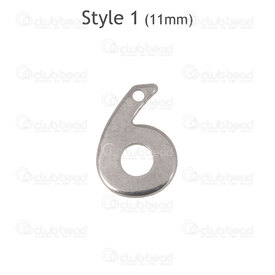1720-2176-12-6 - Stainless Steel Charm Number "6" 11x8x0.7mm with 0.8mm hole Natural 30pcs 1720-2176-12-6,1720-,montreal, quebec, canada, beads, wholesale