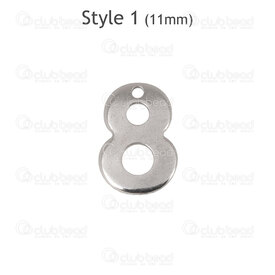 1720-2176-12-8 - Stainless Steel Charm Number "8" 11x8x0.7mm with 0.8mm hole Natural 30pcs 1720-2176-12-8,Charms,montreal, quebec, canada, beads, wholesale