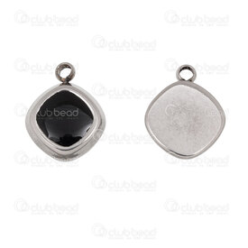 1720-2194 - Stainless Steel Charm Round Diamond shape 14x11x3mm with Black Cubic Zircon Stone 1.5mm loop Natural 5pcs 1720-2194,Charms,montreal, quebec, canada, beads, wholesale