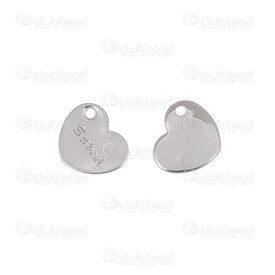 1720-2198 - Stainless Steel Charm Heart Disk 7.5x9mm Inscription \"S.Steel\" Natural 50pcs 1720-2198,1720-2,montreal, quebec, canada, beads, wholesale
