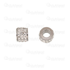 1720-240207-08 - Stainless Steel Bead Cylinder 6.5x5mm with Crystal Rhinstone (3 rows) 3mm hole Natural 10pcs 1720-240207-08,Beads,Stainless Steel,montreal, quebec, canada, beads, wholesale