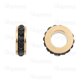 1720-240207-152GL - Acier Inoxydable Bille Separateur Rondelle 3.5x11mm avec Pirrre du Rhin Noir Trou 5.5mm Plaque Or 10pcs 1720-240207-152GL,Accessoires de finition,Séparateurs,Pierres du Rhin,montreal, quebec, canada, beads, wholesale