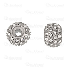 1720-240207-20 - Stainless Steel Bead Round 8x11mm with Rhinestone Crystal 2.5mm hole Natural 4pcs 1720-240207-20,Beads,Metal,Stainless Steel,montreal, quebec, canada, beads, wholesale