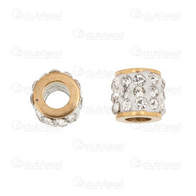 1720-240207-24GL - Stainless Steel 304 Bead Spacer Cylinder 5x5.5mm with Rhinestone Crystal 3 rows 2.5mm hole Gold Plated 10pcs 1720-240207-24GL,crystal,montreal, quebec, canada, beads, wholesale