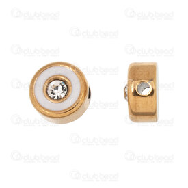 1720-240215-02GL - Stainless Steel 304 Bead Pellet 8.5x4.5mm with Crystal Rhinestone and White Filling 1.5mm Hole Gold Plated 10pcs 1720-240215-02GL,Beads,montreal, quebec, canada, beads, wholesale