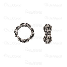 1720-240307-0512 - Stainless Steel 304 Bead Spacer Ring 12x5.5mm Antique With Flower Design 8.5mm Hole 4pcs 1720-240307-0512,Beads,Stainless Steel 304,4pcs,Bead,Spacer,Metal,Stainless Steel 304,12x5.5mm,Round,Ring,Grey,Antique,With Flower Design,8.5mm Hole,montreal, quebec, canada, beads, wholesale