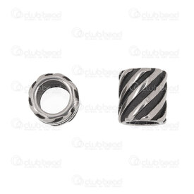 1720-240307-34AN - Stainless Steel Bead Tube 10x9mm Fancy Lined Design 5.5mm hole Antique 4pcs 1720-240307-34AN,Beads,Metal,montreal, quebec, canada, beads, wholesale