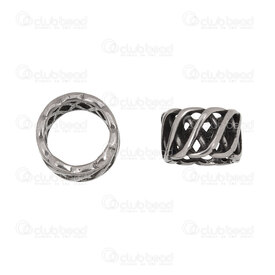1720-240307-36AN - Stainless Steel Bead Cylinder 7x11mm Fancy Design 8mm hole Antique 4pcs 1720-240307-36AN,Beads,Stainless Steel,montreal, quebec, canada, beads, wholesale