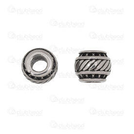 1720-240307-40AN - Stainless Steel Bead Cylinder 8.5x10mm Fancy Lined Design 4mm hole Antique 4pcs 1720-240307-40AN,montreal, quebec, canada, beads, wholesale
