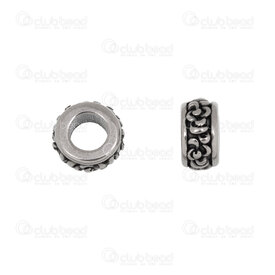 1720-2411-06AN - Stainless Steel 304 Bead Spacer Ring 5x10mm Antique With Flower Design 5mm Hole 4pcs 1720-2411-06AN,Bead,Spacer,Metal,Stainless Steel 304,5X10MM,Round,Ring,Grey,Antique,With Flower Design,5mm Hole,China,4pcs,montreal, quebec, canada, beads, wholesale