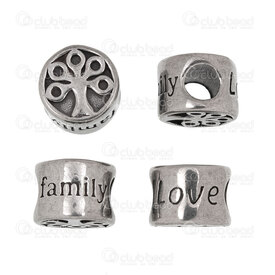 1720-2412-14 - Spiritual Stainless Steel Bead Tree of Life 10.5x7.5mm Round \'Familly\' Inscription 4.5mm hole Natural 4pcs 1720-2412-14,Beads,Metal,Stainless Steel,montreal, quebec, canada, beads, wholesale
