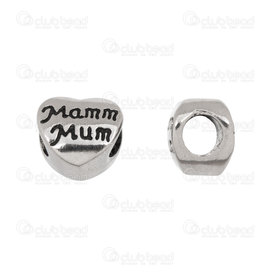 1720-2414-04AN - Heart Stainless Steel bead heart shape 9.5x10.5mm "Mamm" "Mum" engraved antique 2pcs 3gr 1720-2414-04AN,Mâm,montreal, quebec, canada, beads, wholesale