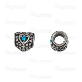 1720-2414-14AN - Heart Stainless steel Bead Heart Shape 11x10.5x9.5mm with Fancy Dot Design and Rhinestone Turquoise 5mm hole Antique 4pcs 1720-2414-14AN,Stainless Steel,montreal, quebec, canada, beads, wholesale