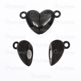 1720-2534-BN - Stainless Steel 304 Magnetic Clasp 17x11x5.5mm Heart Shaped Black With 1.5mm Ring 5pcs 1720-2534-BN,acier fermoir,montreal, quebec, canada, beads, wholesale