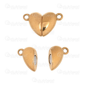 1720-2534-GL - Stainless Steel 304 Magnetic Clasp 17x11x5.5mm Heart Shaped Gold Plated With 1.5mm Ring 5pcs 1720-2534-GL,Findings,Clasps,Magnetic,montreal, quebec, canada, beads, wholesale