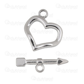 1720-2538-18H - Stainless Steel 304 Toggle Clasp Heart Ring 19.5x18x3mm Arrow Bar 23.5x3mm Natural 10 sets 1720-2538-18H,1720-2,montreal, quebec, canada, beads, wholesale