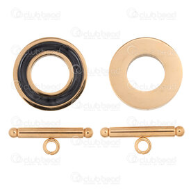 1720-2539-20BKGL - Stainless Steel 304 Toggle Clasp Flat Enamel Ring 22x20x2mm Bar 22x3mm Gold Plated-Black 5 sets 1720-2539-20BKGL,fermoir or,montreal, quebec, canada, beads, wholesale