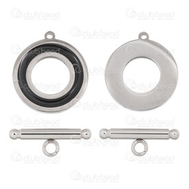 1720-2539-20NBK - Stainless Steel 304 Toggle Clasp Flat Enamel Ring 22x20x2mm Bar 21x3mm Natural-Black 5 sets 1720-2539-20NBK,acier fermoir,montreal, quebec, canada, beads, wholesale