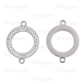 1720-2674 - Stainless Steel Link Circle 21x16x2mm with Rhinestone Crystal Inner Diameter 10.5mm 2 loop Natural 5pcs 1720-2674,Findings,montreal, quebec, canada, beads, wholesale