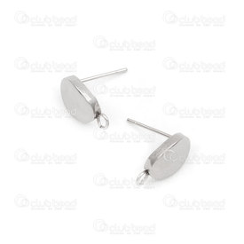 1720-2706 - Stainless steel ear ring stud 9x7mm Natural with loop 20pcs 1720-2706,montreal, quebec, canada, beads, wholesale
