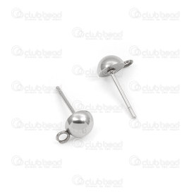 1720-2714-06 - Stainless steel ear stud half ball 6mm with one loop Natural 50pcs 1720-2714-06,montreal, quebec, canada, beads, wholesale
