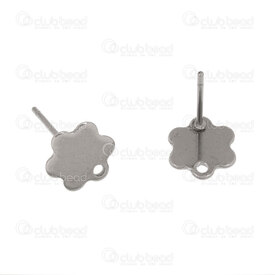 1720-2731-2 - Stainless Steel Earring Stud 12x0.8mm Flower 8x9mm with Loop Natural 50pcs 1720-2731-2,flower,montreal, quebec, canada, beads, wholesale