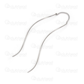 1720-2736 - Stainless Steel Earring Double Curve Pin 50x0.8mm with Chain 2pcs (1pair) Natural 1720-2736,Findings,Earrings,Stainless steel,montreal, quebec, canada, beads, wholesale