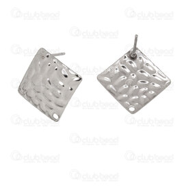 1720-2762 - Stainless Steel 304 Earring Stud 11x0.8mm with Diamond Plate 19x19mm Hammered Design 1.2mm hole Natural 20pcs (10pairs) 1720-2762,Clous,montreal, quebec, canada, beads, wholesale