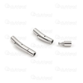 1720-2803-02 - stainless steel mechanical secured clasp for 2mm cord 22.5x3.5mm natural 1pc 1720-2803-02,Findings,Clasps,For cords,montreal, quebec, canada, beads, wholesale