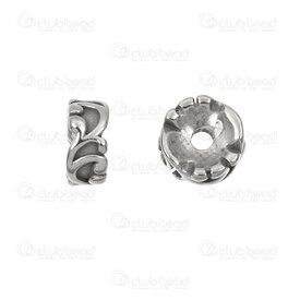 1720-2864-08 - Stainless Steel 304 Spacer Bead Rondelle 4x8mm Fancy Design 2mm Hole Natural 4pcs 1720-2864-08,montreal, quebec, canada, beads, wholesale