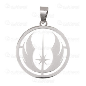 1720-4002 - Stainless Steel Pendant Star Wars Jedi Order Emblem 33x30x1mm with Bail Natural 1pc 1720-4002,order,montreal, quebec, canada, beads, wholesale