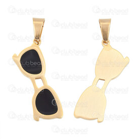 1720-4006-GL - Acier Inoxydable Pendentif Lunettes de Soleil 35x12x2mm Remplissage Noir avec Beliere Plaque Or 1pc 1720-4006-GL,súng,montreal, quebec, canada, beads, wholesale
