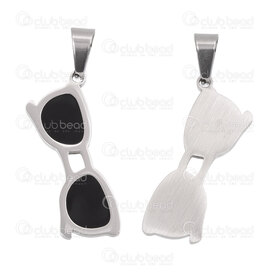 1720-4006 - Stainless Steel Pendant Sunglasses 35x12x2mm Black Filling with Bail Natural 1pc 1720-4006,soleil,montreal, quebec, canada, beads, wholesale