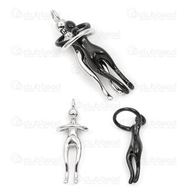 1720-4008-BK - Acier Inoxydable Pendentif Danseurs 37.5x14.5x11.5mm avec Boucle Naturel-Noir 1pc 1720-4008-BK,peoples,montreal, quebec, canada, beads, wholesale