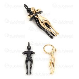 1720-4008-BKGL - Acier Inoxydable Pendentif Danseurs 37.5x14.5x11.5mm avec Boucle Noir-Or 1pc 1720-4008-BKGL,peoples,montreal, quebec, canada, beads, wholesale