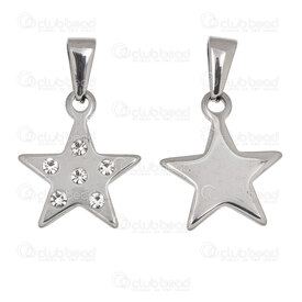 1720-4016 - Stainless Steel Pendant Star 19.5x16.5x2.5mm with Crystal Cubic Zircon and Bail Natural 2pcs 1720-4016,Pendentif etoile,montreal, quebec, canada, beads, wholesale