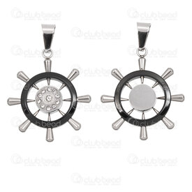 1720-4018 - Stainless Steel Pendant Helm 32x28x4mm with Crystal Cubic Zircon and Bail Natural-Black 1pc 1720-4018,Helm,montreal, quebec, canada, beads, wholesale