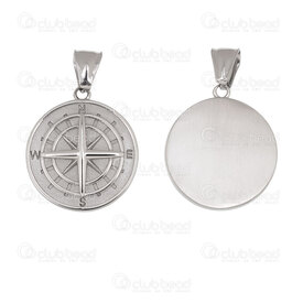 1720-4024 - Stainless Steel Pendant Compass 29x25x5mm with Bail Natural 1pc 1720-4024,compass,montreal, quebec, canada, beads, wholesale