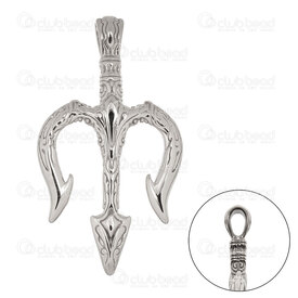 1720-4026 - Acier Inoxydable Pendentif Trident 60x33x5mm avec Boucle Naturel 1pc 1720-4026,Trident,montreal, quebec, canada, beads, wholesale