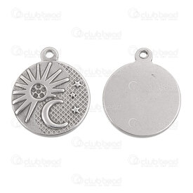 1720-4028 - Stailess Steel Pendant Round Sun and Moon 22x18x2mm with loop Natural 10pcs 1720-4028,Pendants,montreal, quebec, canada, beads, wholesale
