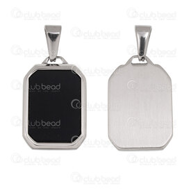 1720-4036 - Stainless Steel 304 Pendant Rounded Rectangle 23x15x3mm with Black Filling and Bail Natural 3pcs 1720-4036,bélière,montreal, quebec, canada, beads, wholesale