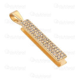 1720-4040-GL - Acier Inoxydable 204 Pendentif Tube Rectangle 39x5.5mm avec Zircon Cubique Cristal et Beliere Plaque Or 1pc 1720-4040-GL,rectangle or,montreal, quebec, canada, beads, wholesale