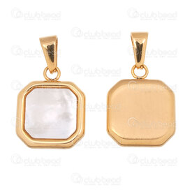 1720-4044-GL - Stainless Steel 304 Pendant Square 19.5x15x4mm with Shell Filling and Bail Gold Plated 3pcs 1720-4044-GL,Car,montreal, quebec, canada, beads, wholesale
