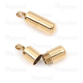 1720-4045-2GL - Acier Inoxydable 304 Pendentif Boite Mystere Cylindre Vissable 28.5x9.5mm avec Beliere Plaque Or 1pc 1720-4045-2GL,Pendentifs,montreal, quebec, canada, beads, wholesale