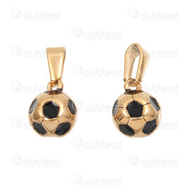 1720-4050-GL - Stainless Steel 304 Pendant Soccer Ball 10x8mm Black Filling with Bail Gold Plated 4pcs 1720-4050-GL,OR REMPLI,montreal, quebec, canada, beads, wholesale