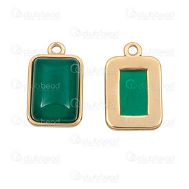 1720-4051-2-4GL - Stainless Steel 304 Pendant Rectangle with Green Agate Stone 19x11x6.5mm with Loop Gold Plated 3pcs 1720-4051-2-4GL,rx,montreal, quebec, canada, beads, wholesale