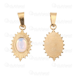 1720-4051-7-2GL - Acier Inoxydable 304 Pendentif Oval 22x12.5x4.5mm avec Pierre Opaline Motif Point et Beliere Plaque Or 3pcs 1720-4051-7-2GL,dox,montreal, quebec, canada, beads, wholesale