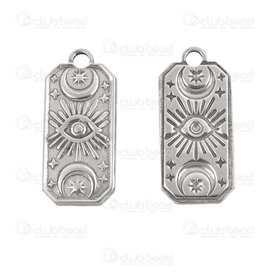 1720-4052 - Stainless Steel 304 Pendant Retangle 22.5x10.5x2mm Crescent Moon and Eye Design with 2mm Loop Natural 10pcs 1720-4052,ret,montreal, quebec, canada, beads, wholesale
