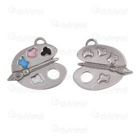 1720-4053-2 - Acier Inoxydable 304 Pendentif Pinceau et Palette de Couleur 25.5x27x2mm avec Remplissage Couleur et Boucle Naturel 4pcs 1720-4053-2,Pendentifs,montreal, quebec, canada, beads, wholesale