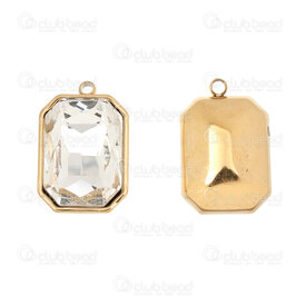 1720-4056-02 - Stainless Steel 304 Pendant Retangle 18x11.5x6mm with Crystal Rhinestone and 1.5mm Loop Gold Plated 5pcs 1720-4056-02,rectangle or,montreal, quebec, canada, beads, wholesale
